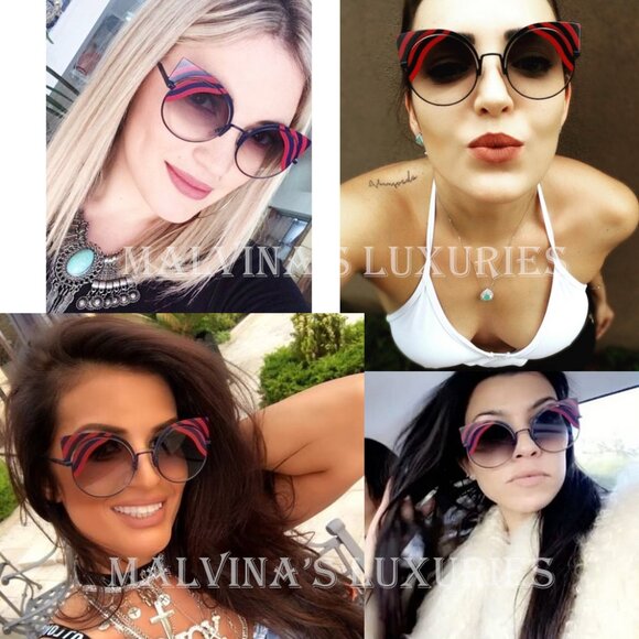 FENDI HYPNOSHINE SUNGLASSES FF 0215/S BLUE RED WAVE STRIPE CAT EYE FRAME main image 5
